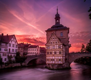 Обои на рабочий стол Bamberg at sunsetOld Town Hall in Bamberg / Бамберг на закате, Старая ратуша в Бамберге, Германия, ву Christian Kraus