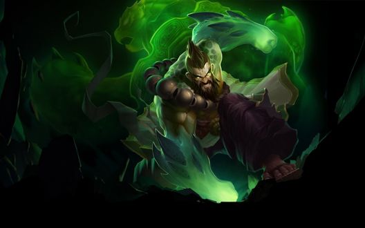 Обои на рабочий стол Хранитель Духов Удир / Spirit Guard Udyr и зеленый дух черепахи, игра League of Legends / Лига легенд