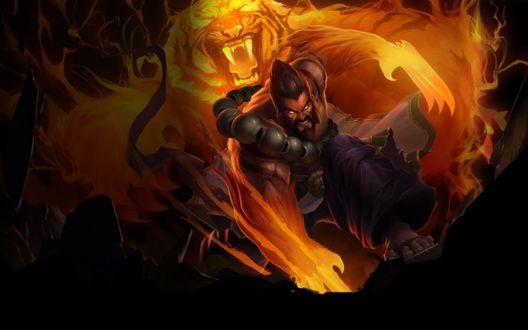 Обои на рабочий стол Хранитель Духов Удир / Spirit Guard Udyr и желтый дух тигра, игра League of Legends / Лига легенд