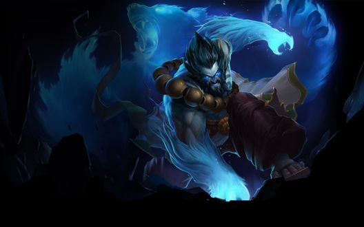 Обои на рабочий стол Хранитель Духов Удир / Spirit Guard Udyr и синий дух медведя, игра League of Legends / Лига легенд