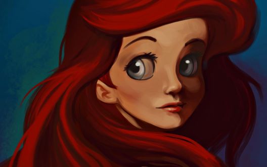 Обои на рабочий стол Ариель / Ariel - героиня из мультфильма Русалочка / The little mermaid вполоборота, удивленно смотрит назад / The little dreamer by Mickey89Eli