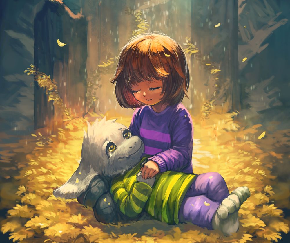 Обои на рабочий стол Asriel Dreemurr / Азриэль Дримурр и Frisk / Фриск из игры  Undertale, by Sa-Dui, обои для рабочего стола, скачать обои, обои бесплатно