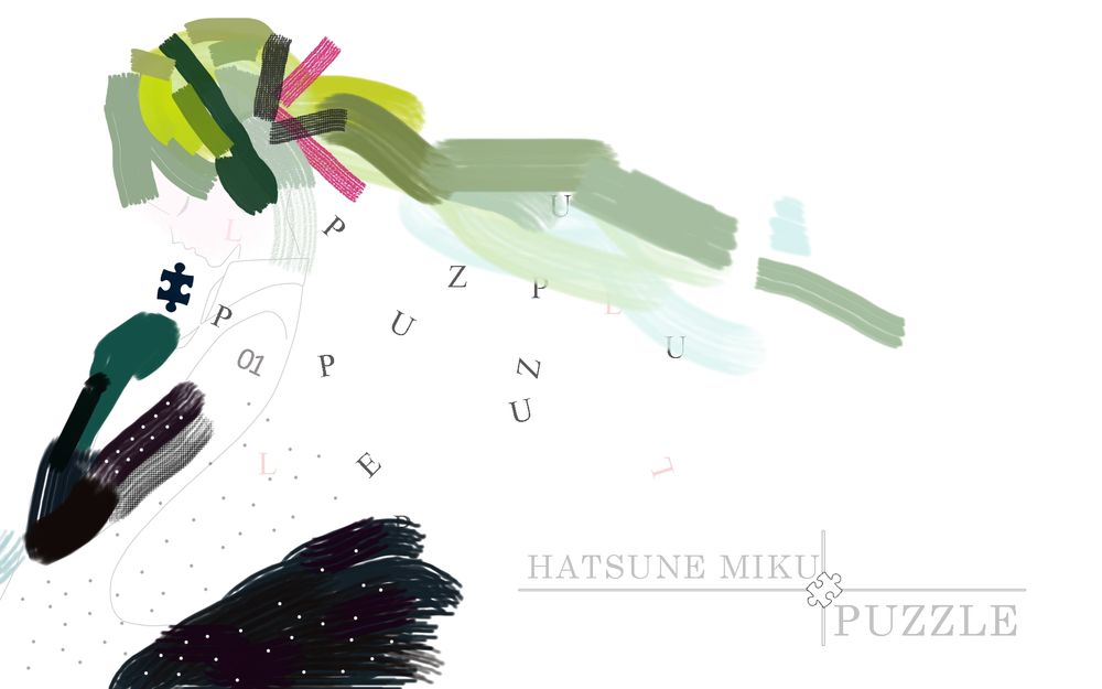 Обои для рабочего стола Вокалоид Хатсуне Мику / Vocaloid Hatsune Miku, нарисованная крупными мазками на белом фоне (PUZZLE / ПАЗЗЛ)
