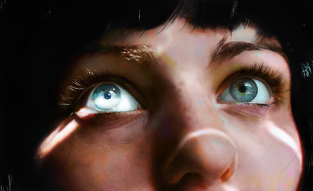 Обои для рабочего стола Девушка с голубыми глазами, by Rene Gorecki