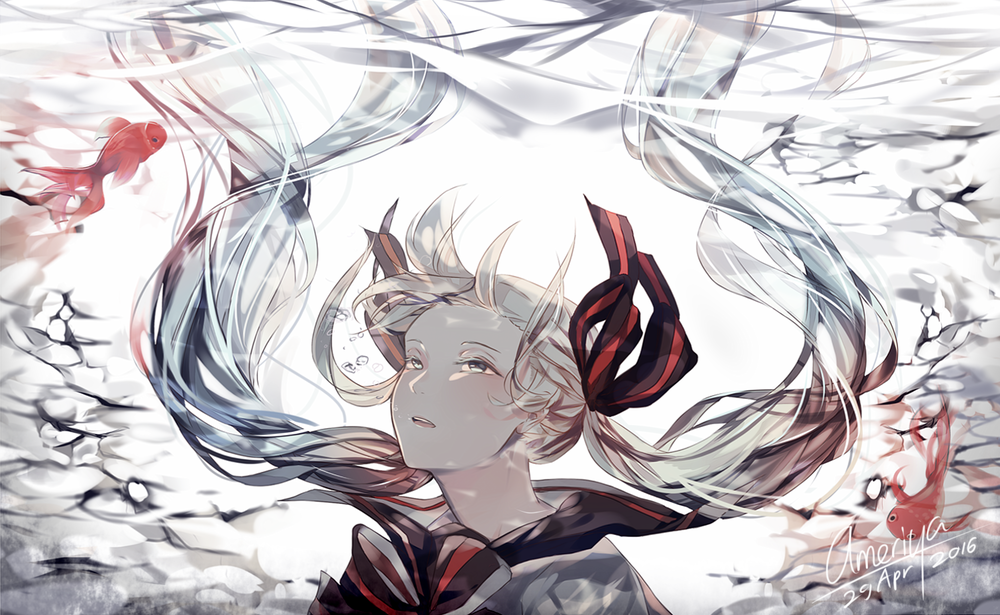 Обои для рабочего стола Vocaloid Hatsune Miku / Вокалоид Хатсунэ Мику под водой, by ameriya