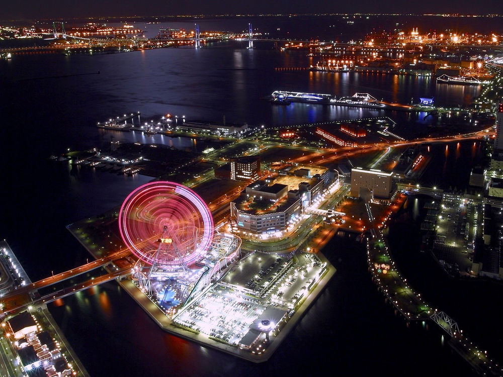 Обои для рабочего стола Панорама ночного города Йокогама / Yokohama, Япония / Japan