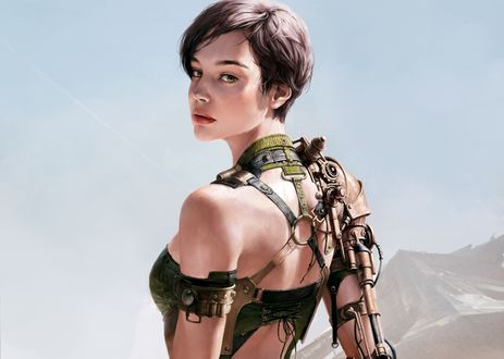 Обои на рабочий стол Девушка с военным снаряжением, by Siwoo Kim