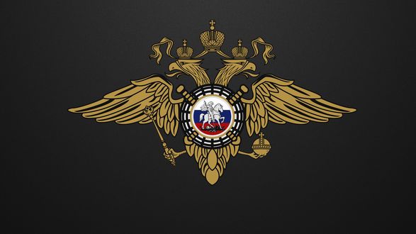 Обои на рабочий стол Герб России на черном фоне