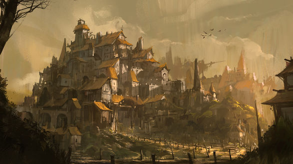 Обои на рабочий стол Дома с желтыми крышами, by Sketchshido