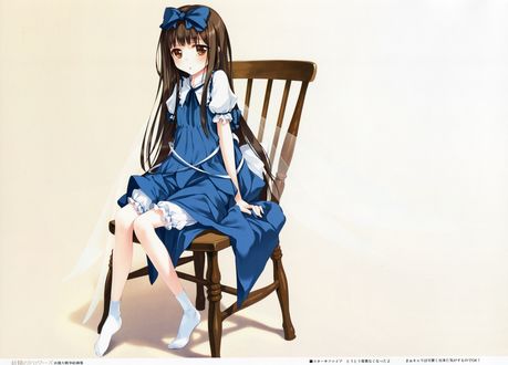 Обои на рабочий стол Star Sapphire в синем платье сидит на стуле из игры Touhou / Проект Восток, art by Ke-ta