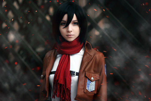 Обои на рабочий стол Косплей Микаса Аккерман / Mikasa Ackerman из аниме Атака Титана / Attack on Titan / Shingeki no Kyojin