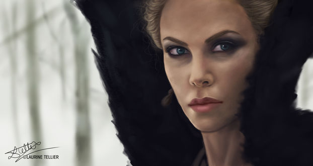 Обои на рабочий стол Charlize Theron / Шарлиз Терон в роли Queen Ravenna / Королевы Равенны из фильма Белоснежка и охотник / Snow White and the Huntsma, by Laurine-Tellier