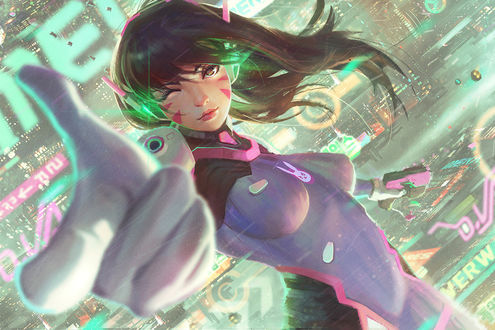 Обои на рабочий стол D. VA / Ханна Сон / Танк из игры Overwatch / Дозор, by GUWEIZ