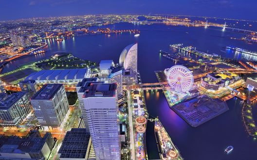 Обои на рабочий стол Yokohama / Йокогама, Japan / Япония, вид вечернего мегаполиса