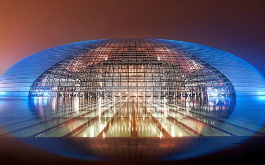 Обои на рабочий стол Beijing, National Grand theater / Пекин, Национальный Большой театр, подсветка, ночь