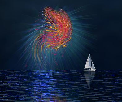 Обои на рабочий стол Белый парусник на воде, by peter holme iii