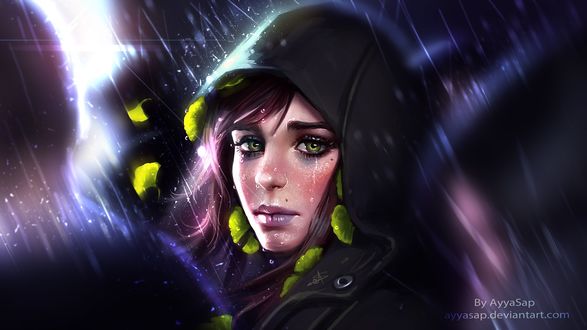 Обои на рабочий стол Девушка под дождем, by AyyaSap