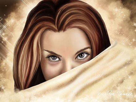 Обои на рабочий стол Кокетливый взгляд девушки, by Korolevatumana