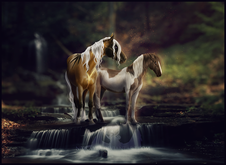 Обои на рабочий стол Две лошади на водопале, by Nikkayla