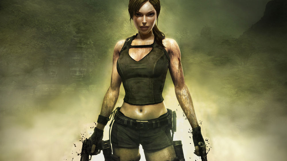 Обои для рабочего стола Лара Крофт с оружием в руках из серии игр Tomb Raider / Лара Крофт Расхитительница Гробниц