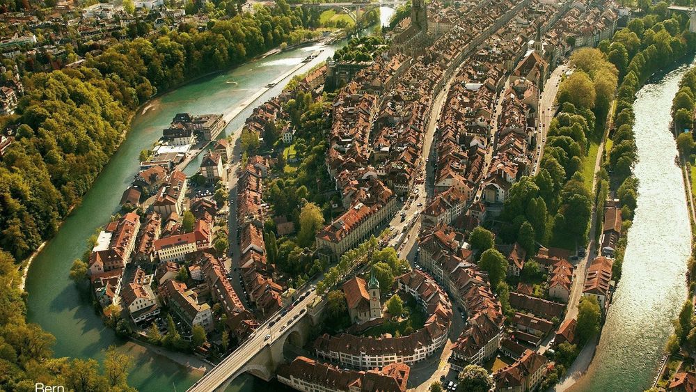Обои для рабочего стола Bern, Switzerland / Берн, Швейцария, панорама города с высоты