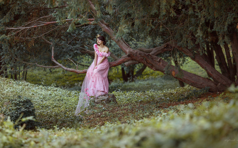 Девушка в лесу в платье
