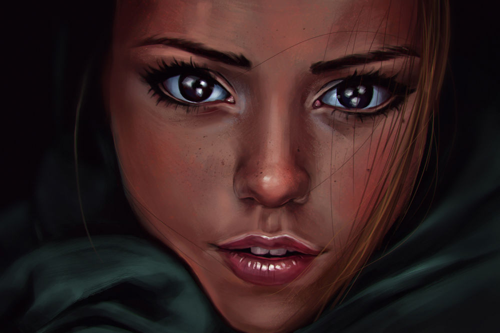 Обои для рабочего стола Девушка с ярким выражением лица, by obywatelsowa