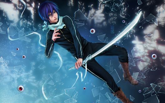 Обои на рабочий стол Yato / Ято с катаной из аниме Бездомный бог / Noragami, art by Zetsuai89