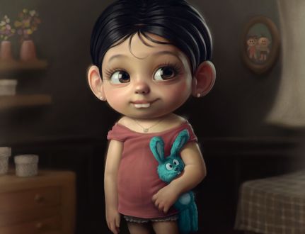 Обои на рабочий стол Девочка с кроликом-игрушкой в руке, by Tiago Hoisel