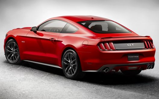 Обои на рабочий стол Автомобиль Ford, Mustang, GT, Форд, Мустанг, красный на сером фоне