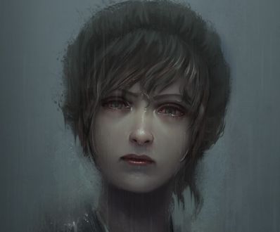 Обои на рабочий стол Девушка с глазами, полными слез, by yoshiyaki