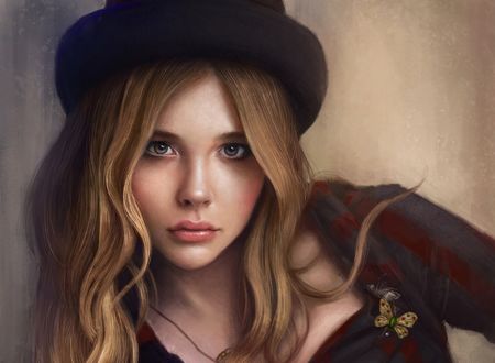 Обои на рабочий стол Хлоя Грейс Морец в шляпе, by Noveland Sayson