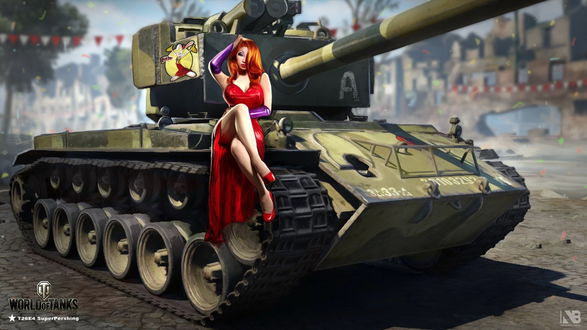 Обои на рабочий стол Jessica Rabbit сидит на танке из онлайн-игры Мир танков / World of Tanks