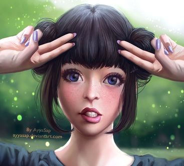 Обои на рабочий стол Девушка держит руки на голове, by Ayya Saparniyazova