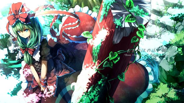Обои на рабочий стол Хина Кагияма / Hina Kagiyama из игры Проект «Восток» / Touhou Project, art by Ibuki Notsu