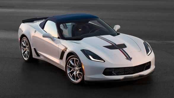 Обои на рабочий стол Автомобиль Шевроле, 2016, Chevrolet, Corvette, Z06 на сером фоне