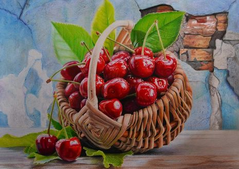 Обои на рабочий стол Корзина с черешнями, by PutyatinaEkaterina