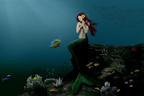 Обои на рабочий стол Ариэль / Ariel и Флаундер / Flounder из мультфильма Русалочка / The Little Mermaid