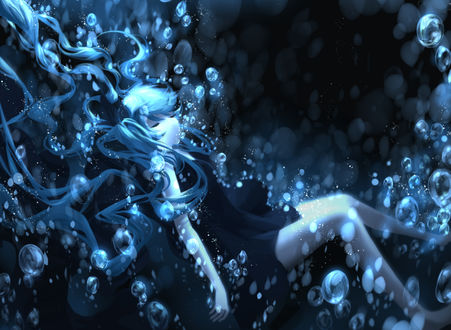 Обои на рабочий стол Vocaloid Hatsune Miku / Вокалоид Хатсунэ Мику под водой, by Pixiv Id 9803423