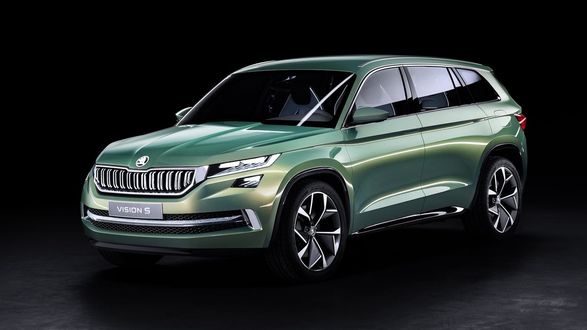 Обои на рабочий стол Автомобиль Кроссовер 2016 Skoda Vision S, Concept светло-зеленый на темном фоне