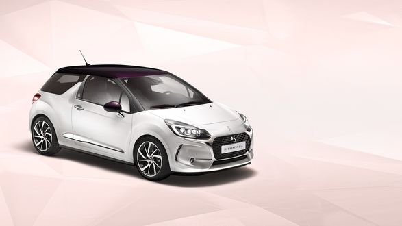 Обои на рабочий стол Автомобиль хэтчбек, кабрио, 2016, DS 3, Givenchy, Le MakeUp, Citroen белый с черным на светлом фоне
