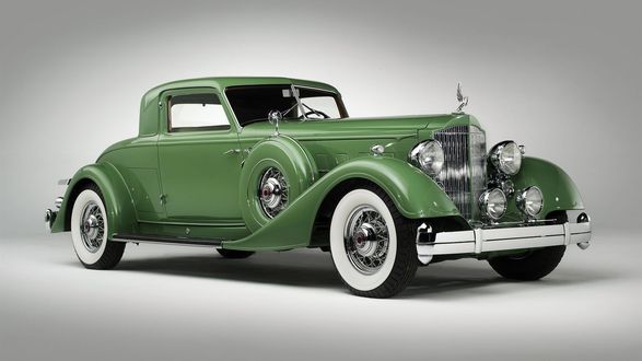 Обои на рабочий стол Автомобиль зеленый, 1934, Packard, Twelve, sport, coupe, Dietrich luxury, retro, купе на светлом фоне