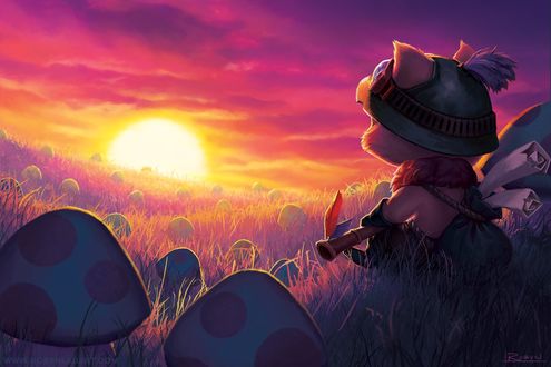 Обои на рабочий стол Teemo-Field of DreamsFanart of Teemo, League of Legends champion / Teemo-поле чудес, фанарт из Teemo, Лига Легенд чемпионом, by Robyn Lau