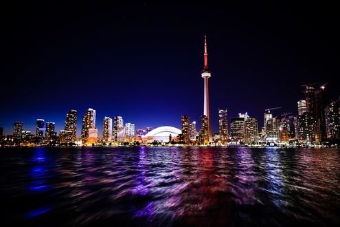 Обои на рабочий стол Ночной Торонто, Канада / Toronto, Канада / Canada, вид с моря