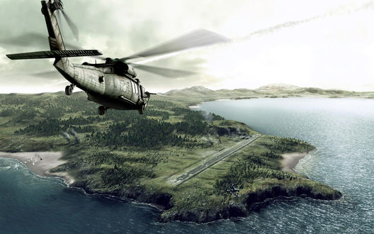 Обои на рабочий стол Вертолет над полуостровом, из игры Operation flashpoint, Dragon rising