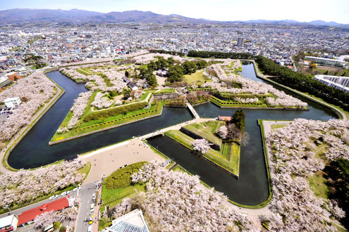 Обои на рабочий стол Goryokaku Park-Fort, Hakodate / Горекаку, пятиугольный форт-парк, Хакодате, префектура Хоккайдо, вид сверху