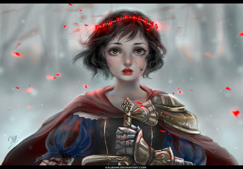 Обои на рабочий стол Белоснежка / Snow White из сказки Snow White and the Seven Dwarfs / Белоснежка и семь гномов держит в рках меч, by kalisami