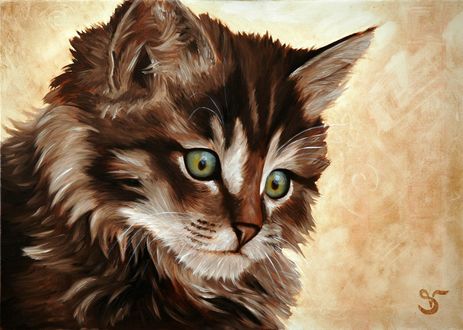 Обои на рабочий стол Рисованный котенок с зелеными глазами, by stephanievalentin