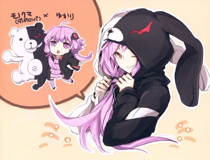 Обои на рабочий стол Вокалоид Yukari Yuzuka в капюшоне с ушками, art by Toromero