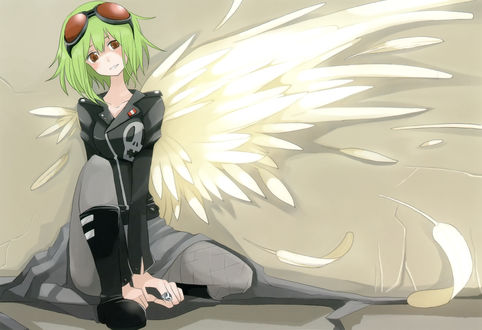 Обои на рабочий стол Vocaloid Gumi Megpoid / Вокалоид Гуми Мегпоид с крыльями, art by Tansuke